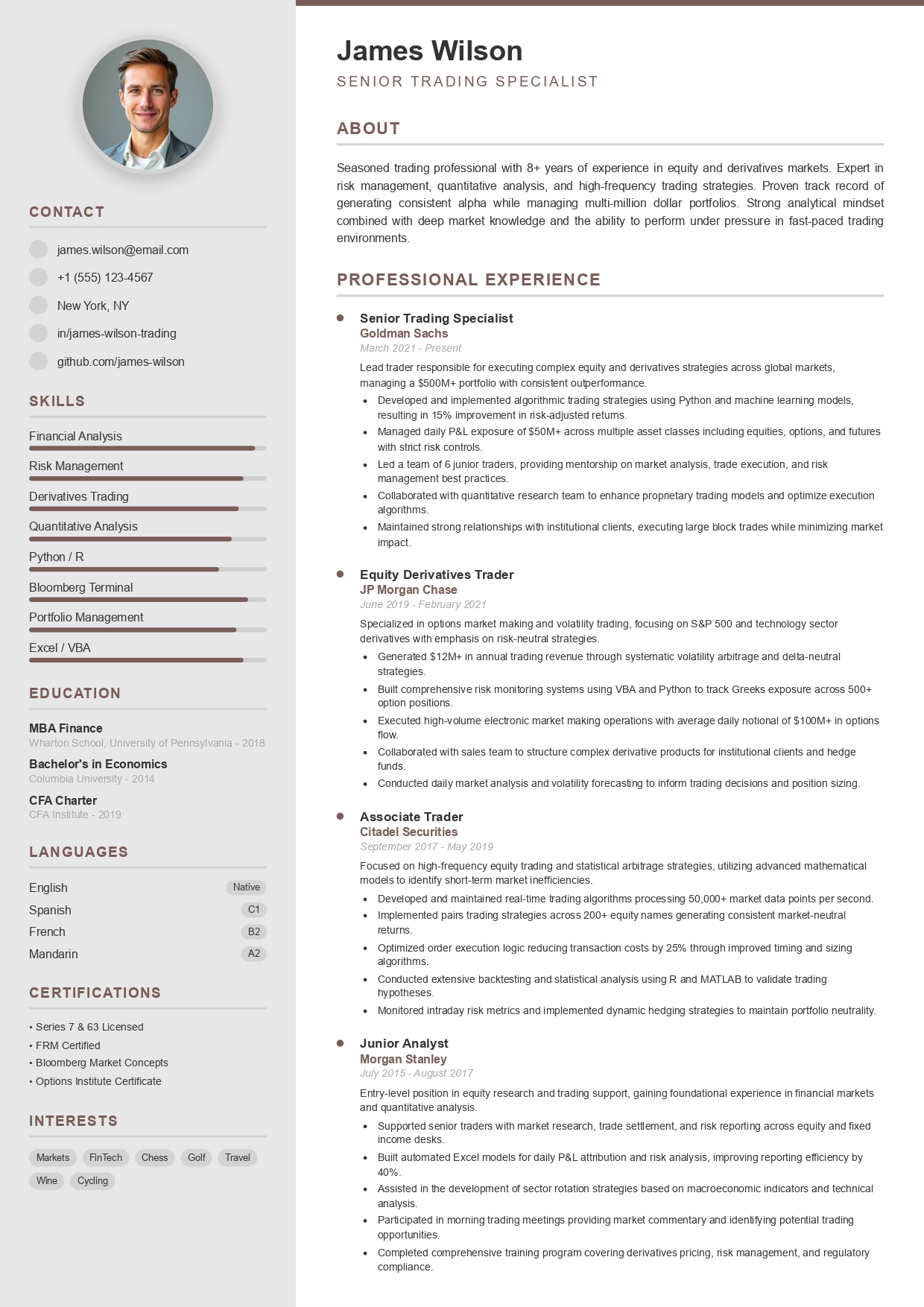 Modern resume template with sidebar 108 by CVByAI