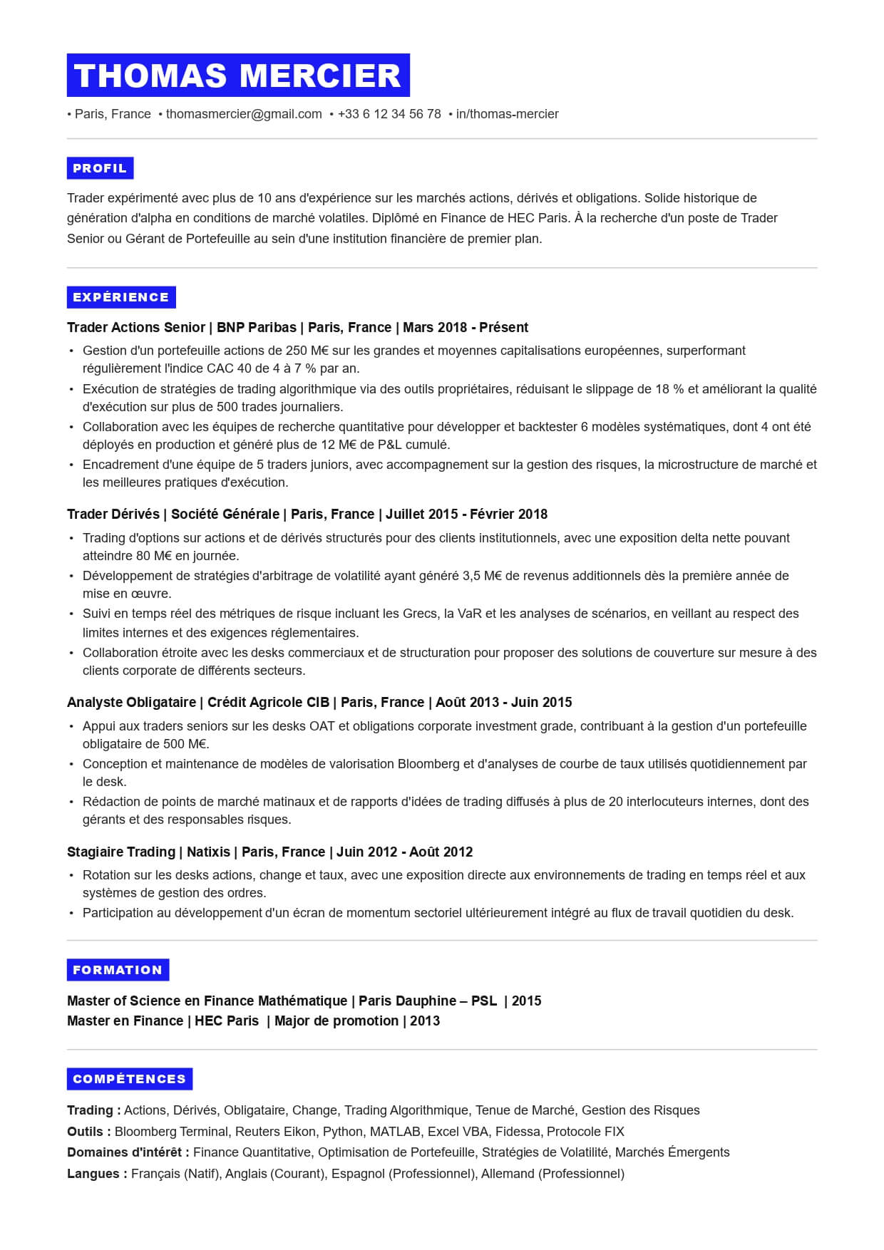 CV pour coiffeur visagiste professionnel