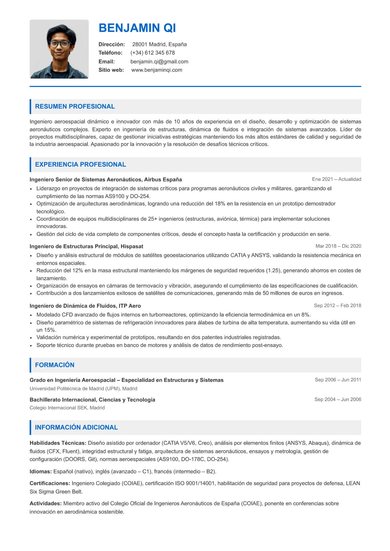 Plantilla de CV Iberdrola