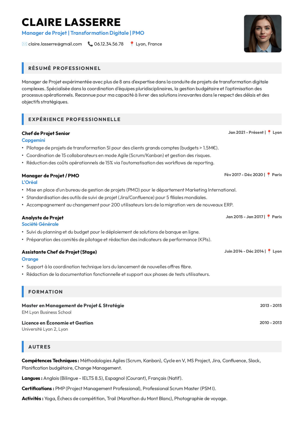 Modèle de CV Sanofi — structuré et lisible